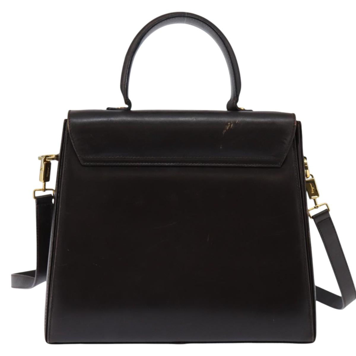 Salvatore Ferragamo Gancini Hand Bag Leather 2way Brown Gold Auth 147511