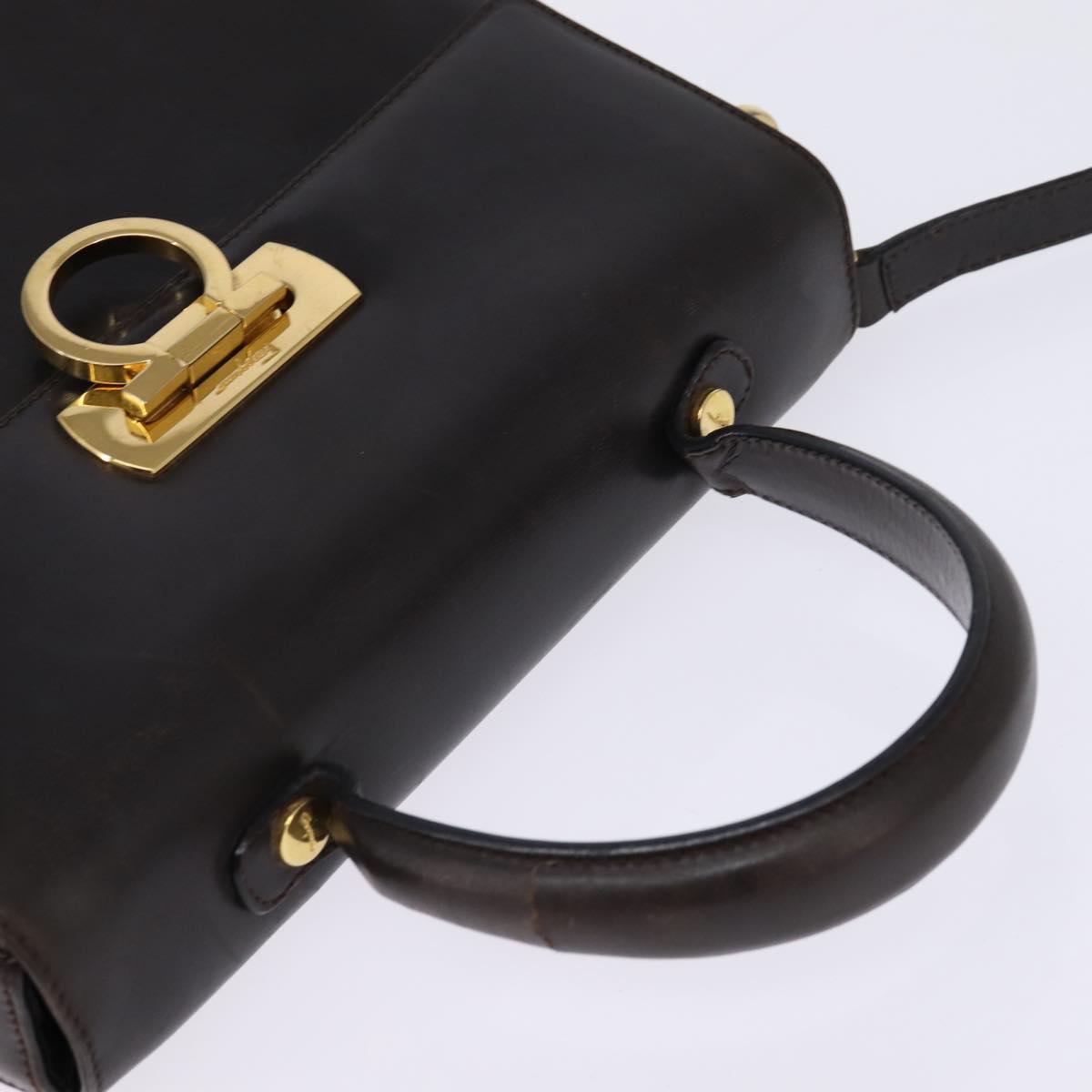 Salvatore Ferragamo Gancini Hand Bag Leather 2way Brown Gold Auth 147511