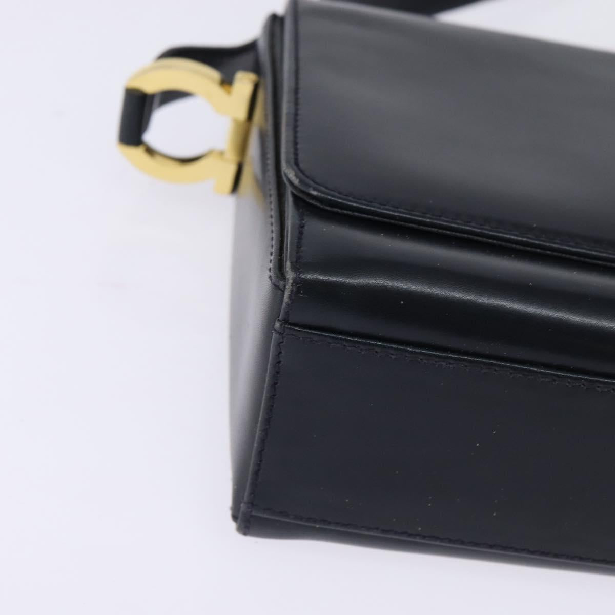 Salvatore Ferragamo Gancini Chain Shoulder Bag Leather Navy Gold Auth 147512