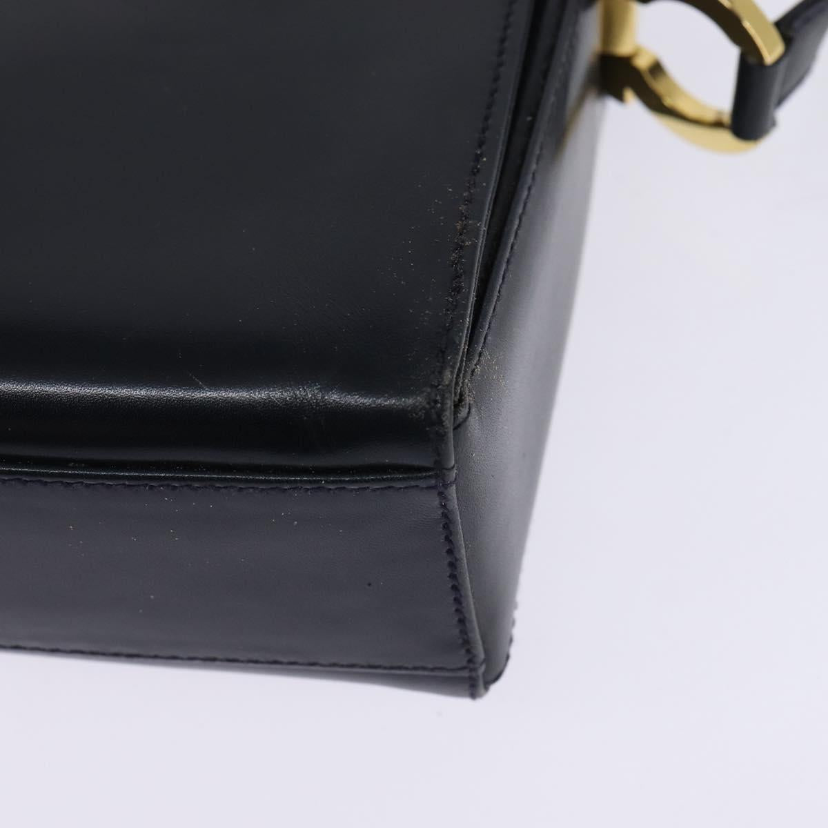 Salvatore Ferragamo Gancini Chain Shoulder Bag Leather Navy Gold Auth 147512