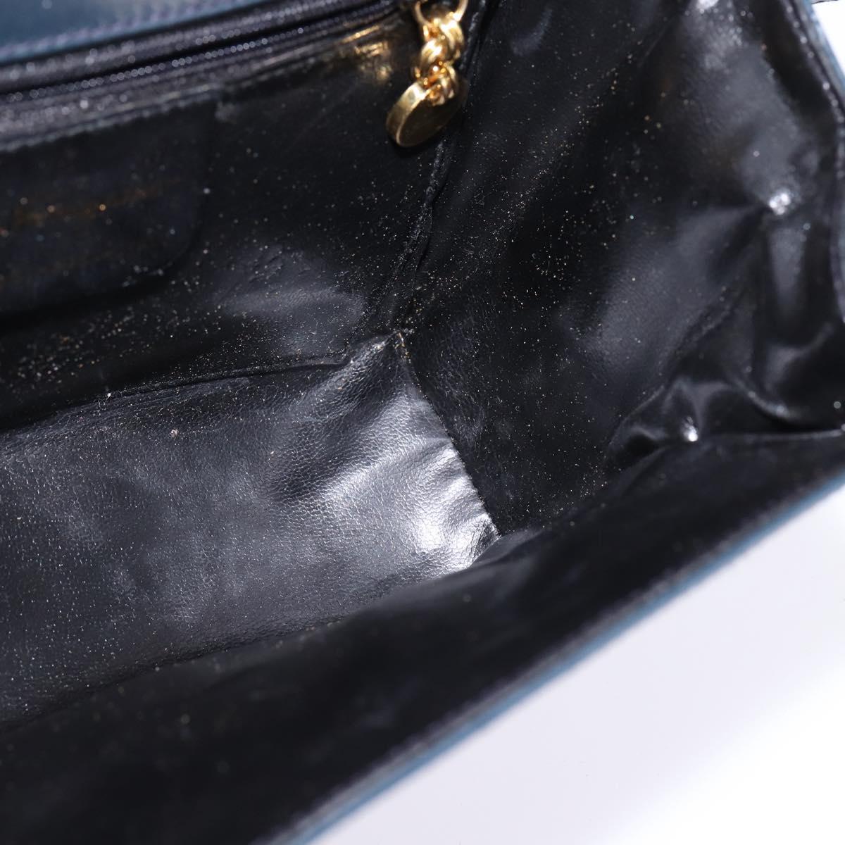 Salvatore Ferragamo Gancini Chain Shoulder Bag Leather Navy Gold Auth 147512