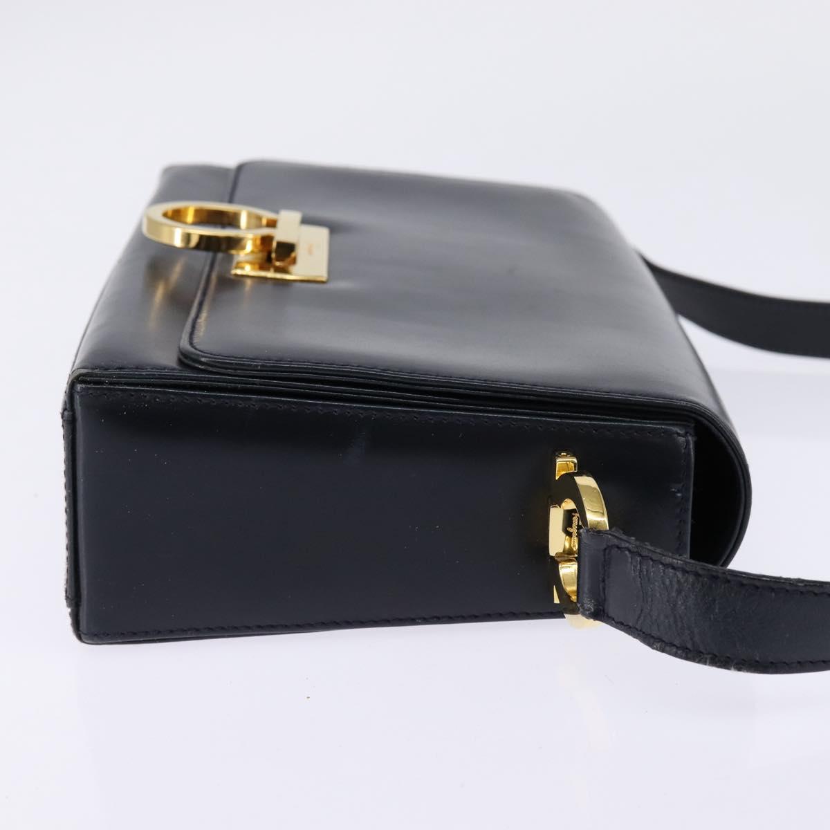 Salvatore Ferragamo Gancini Chain Shoulder Bag Leather Navy Gold Auth 147512