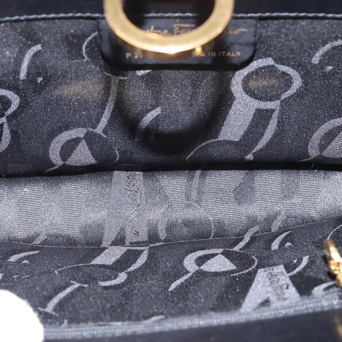 Salvatore Ferragamo Gancini Chain Hand Bag Leather Black Gold Auth 147513