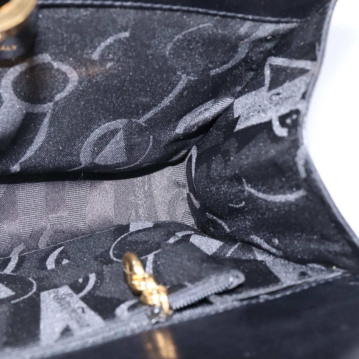 Salvatore Ferragamo Gancini Chain Hand Bag Leather Black Gold Auth 147513