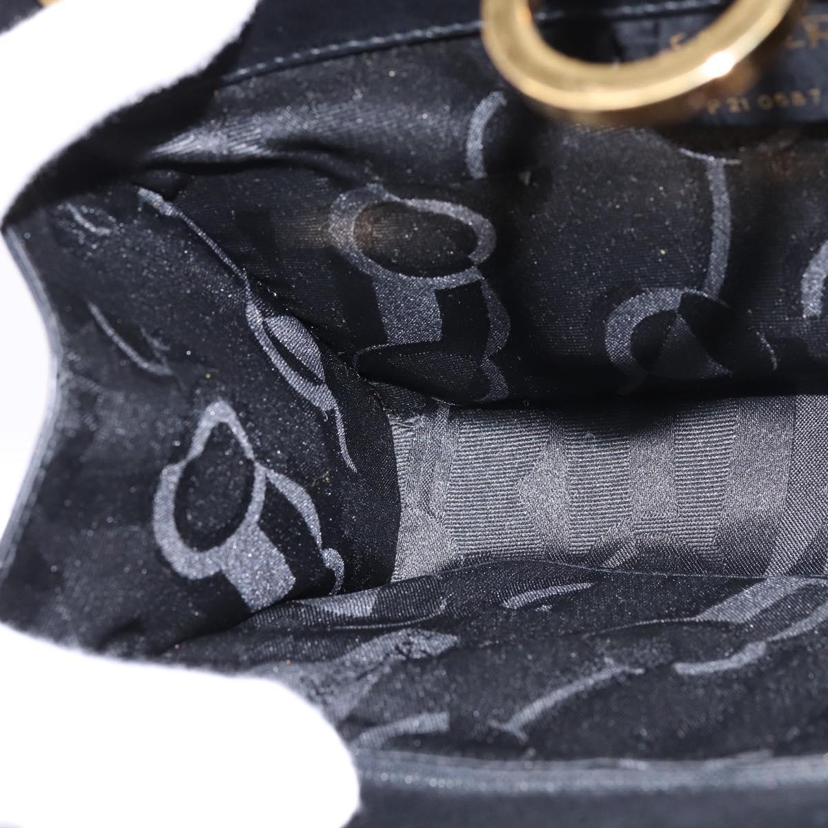 Salvatore Ferragamo Gancini Chain Hand Bag Leather Black Gold Auth 147513