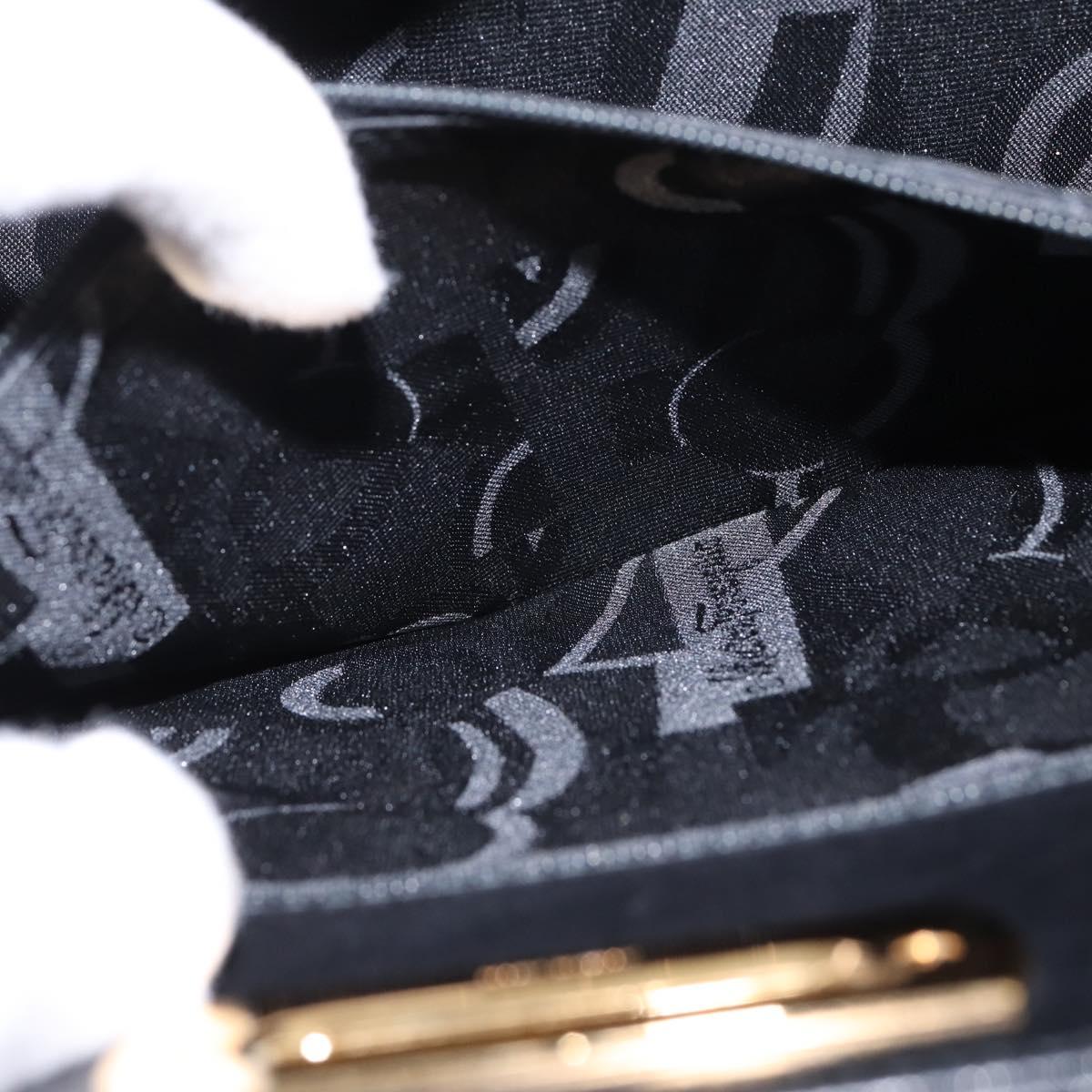 Salvatore Ferragamo Gancini Chain Hand Bag Leather Black Gold Auth 147513