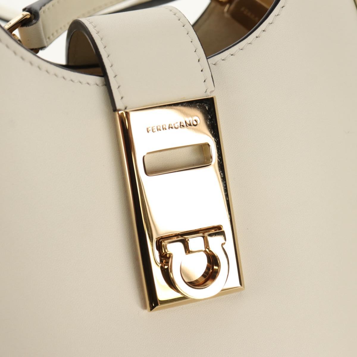 Salvatore Ferragamo Gancini Hand Bag Leather 2way White Gold Auth 147514M
