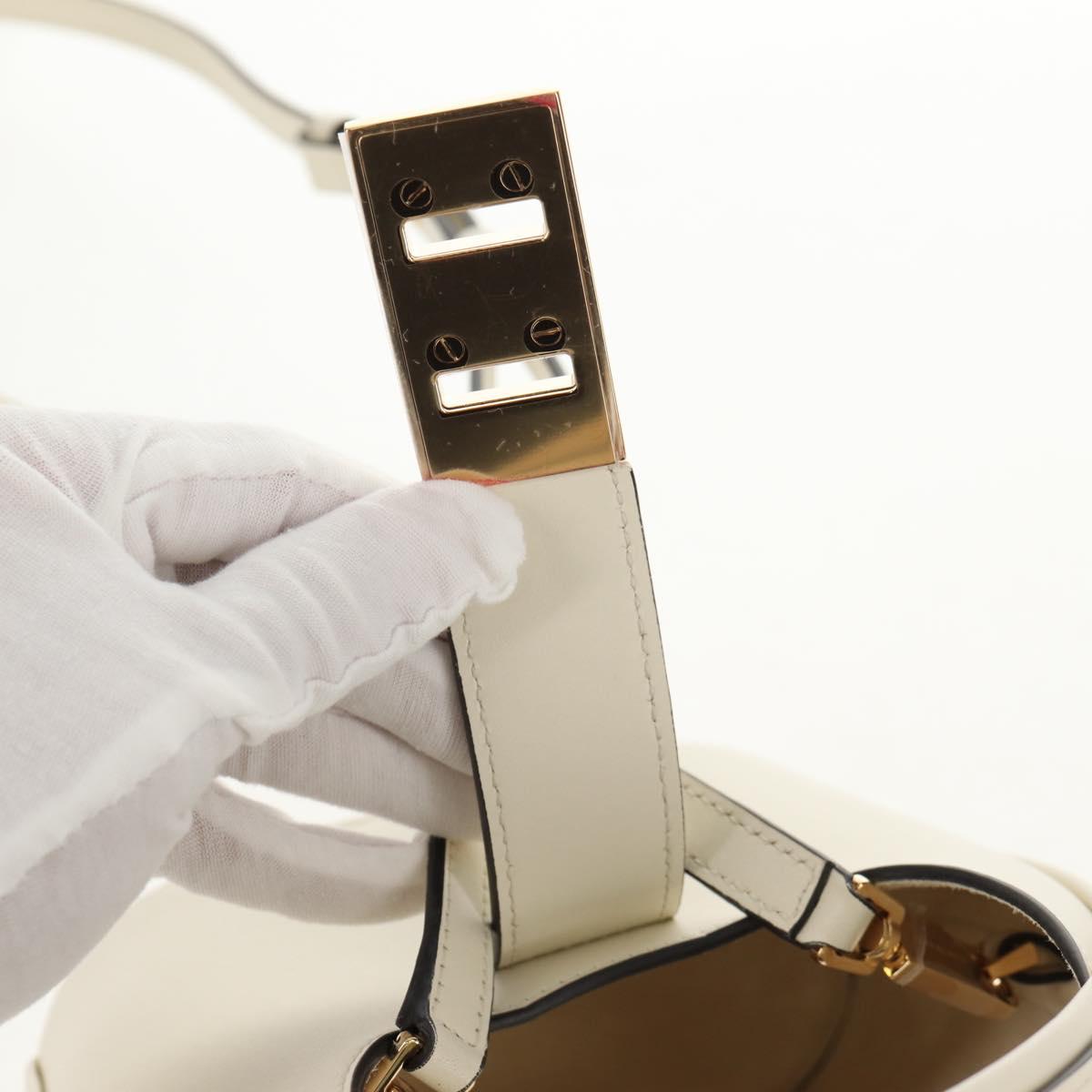 Salvatore Ferragamo Gancini Hand Bag Leather 2way White Gold Auth 147514M