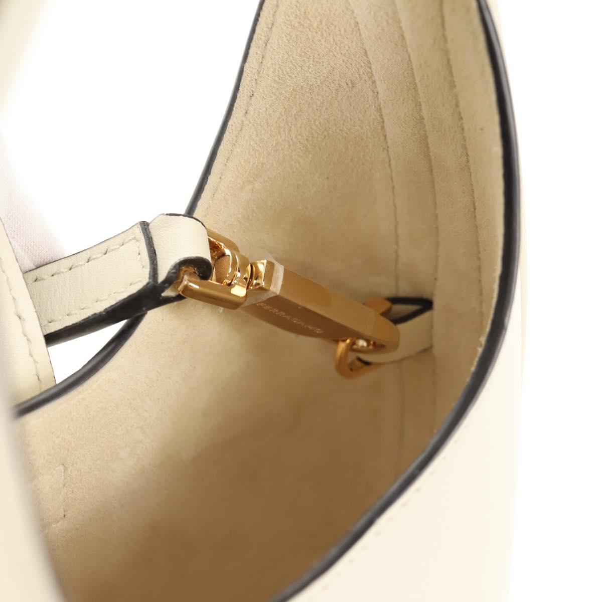 Salvatore Ferragamo Gancini Hand Bag Leather 2way White Gold Auth 147514M