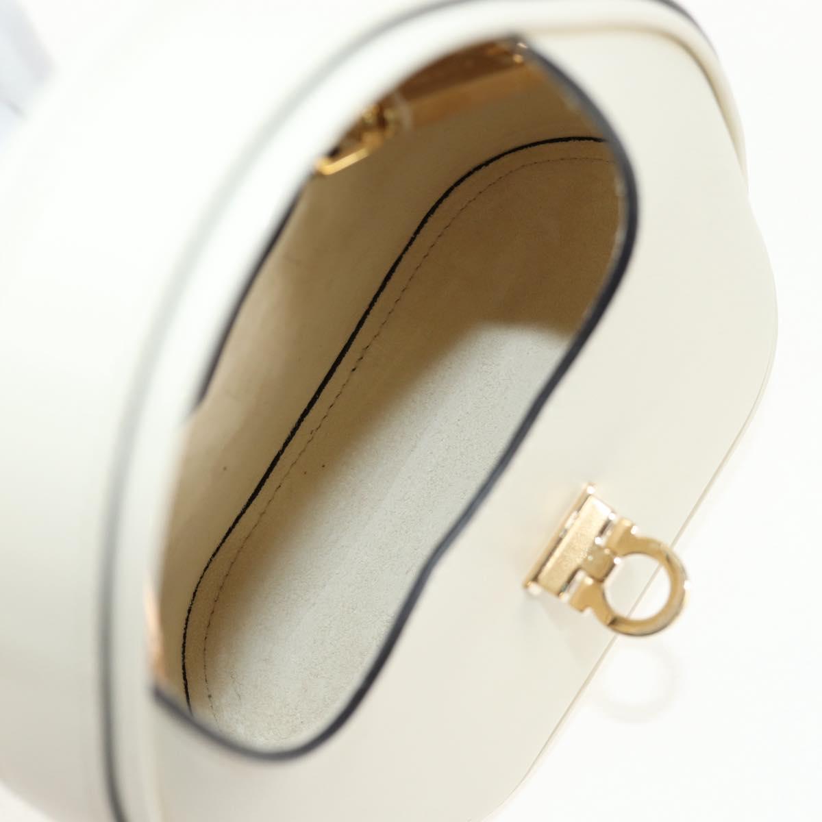 Salvatore Ferragamo Gancini Hand Bag Leather 2way White Gold Auth 147514M