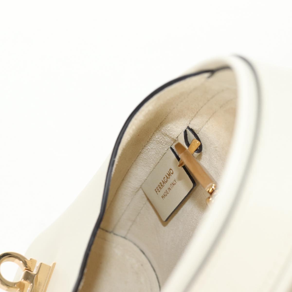 Salvatore Ferragamo Gancini Hand Bag Leather 2way White Gold Auth 147514M