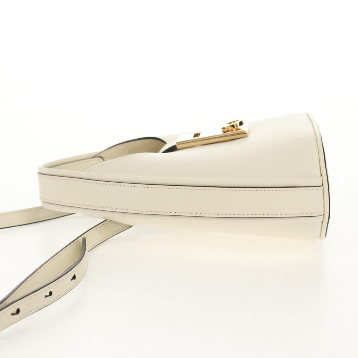 Salvatore Ferragamo Gancini Hand Bag Leather 2way White Gold Auth 147514M