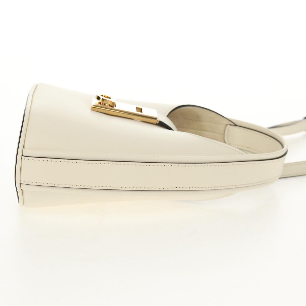 Salvatore Ferragamo Gancini Hand Bag Leather 2way White Gold Auth 147514M