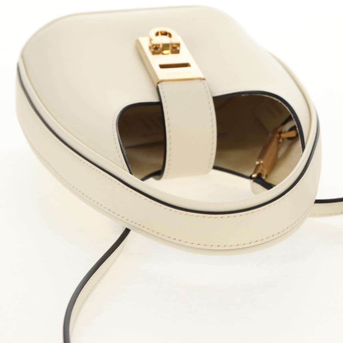 Salvatore Ferragamo Gancini Hand Bag Leather 2way White Gold Auth 147514M