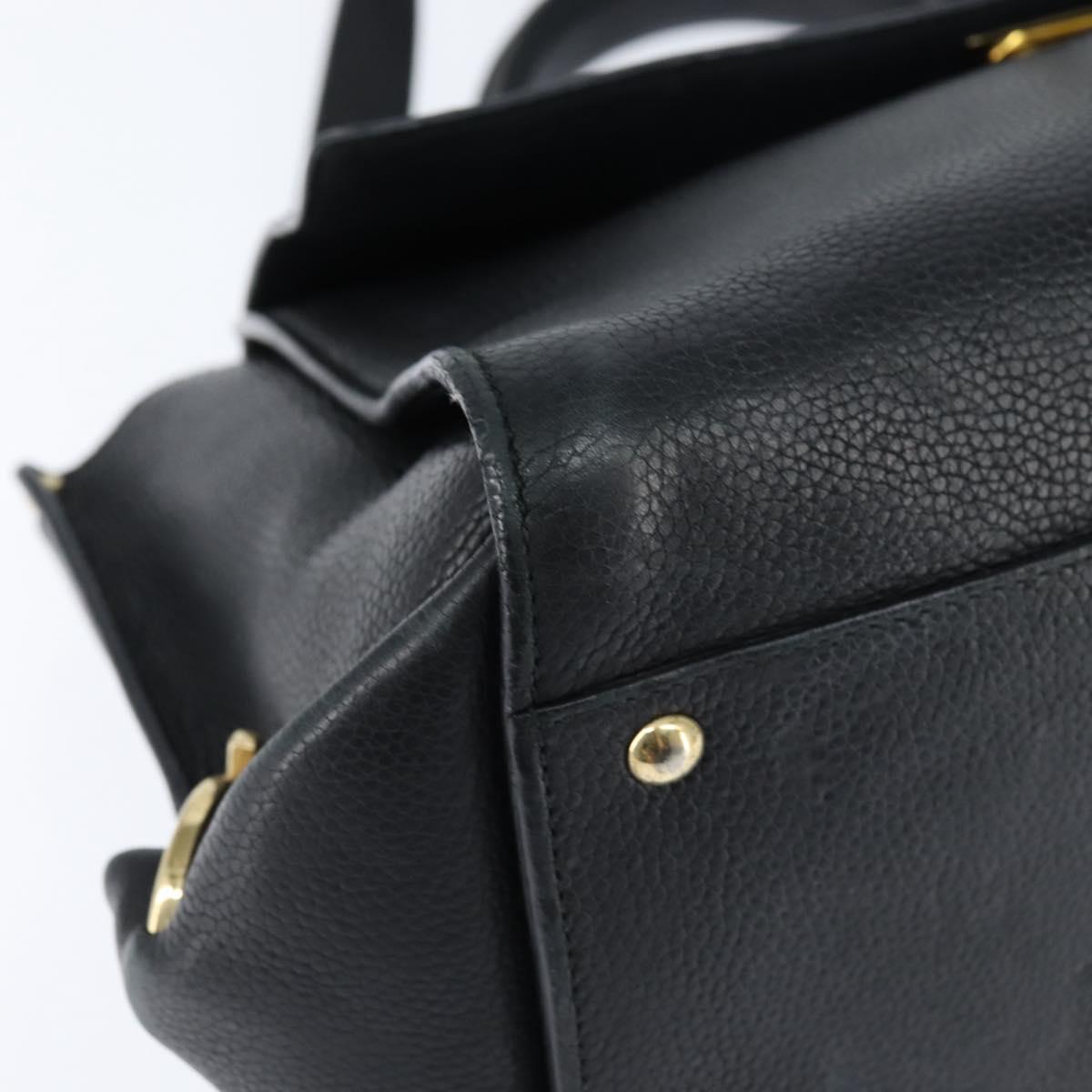 Salvatore Ferragamo Gancini Sophia Hand Bag Leather 2way Black Gold Auth 147516