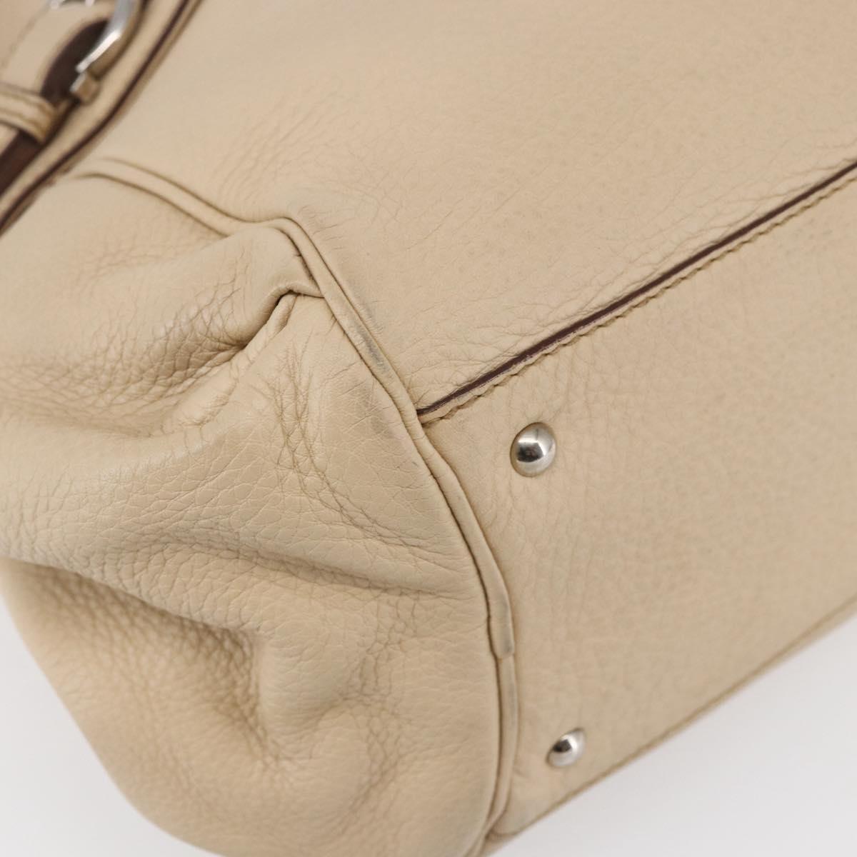 Salvatore Ferragamo Gancini Hand Bag Leather 2way Beige Silver Auth 147517