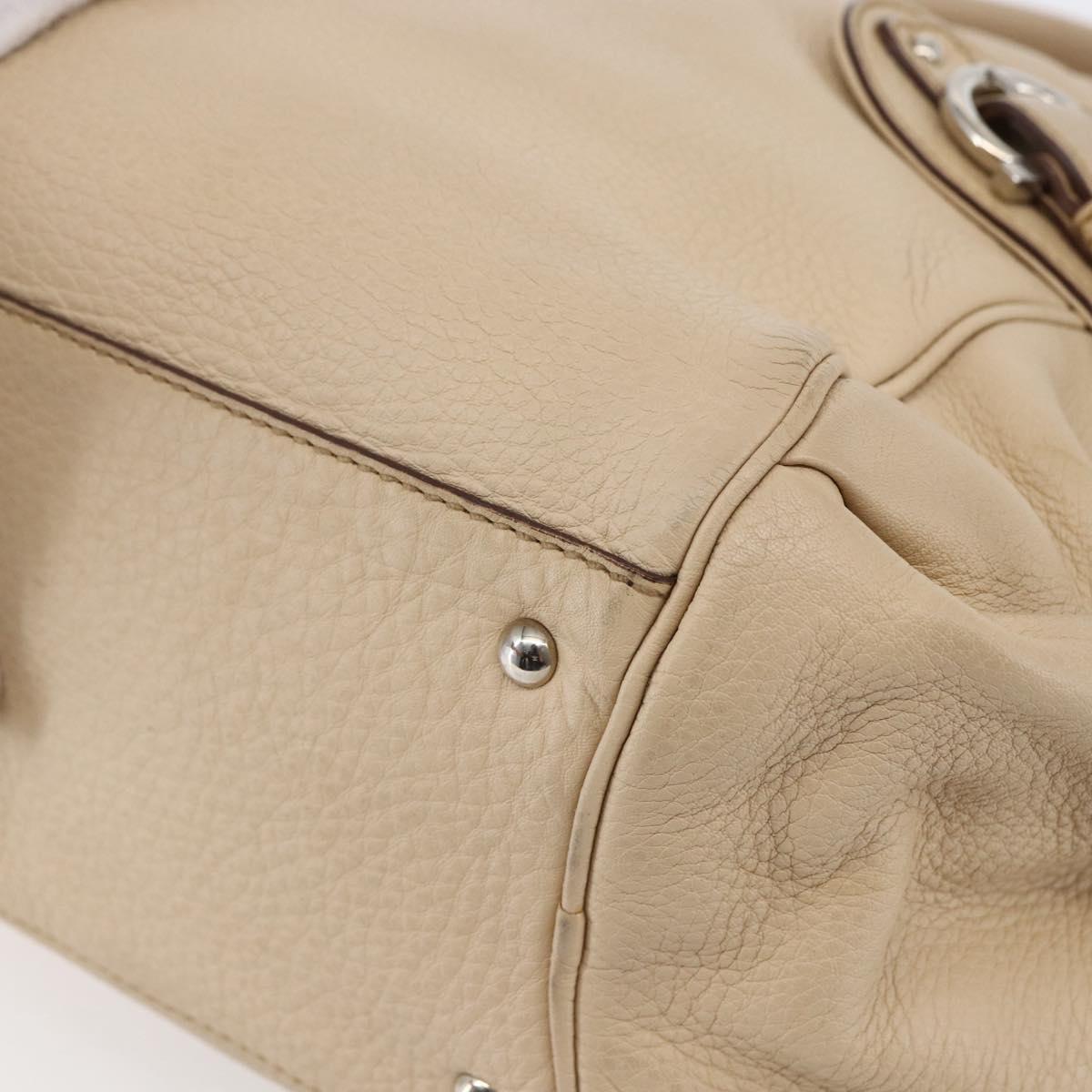 Salvatore Ferragamo Gancini Hand Bag Leather 2way Beige Silver Auth 147517