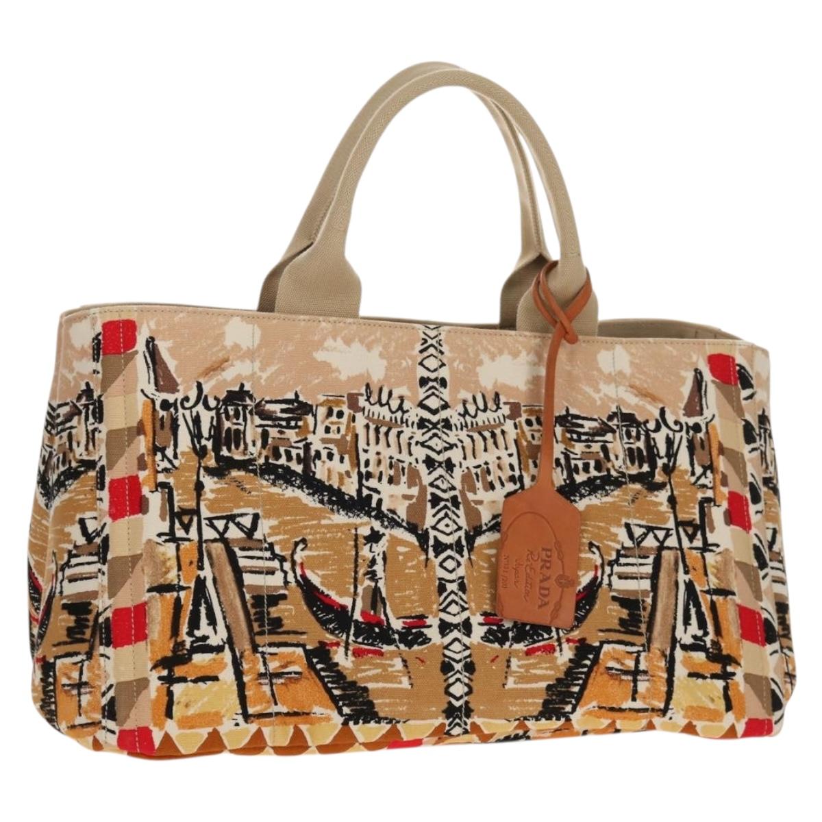 PRADA Canapa GM Hand Bag Canvas Venice Re Edition Japan Beige Gold Auth 147519V
