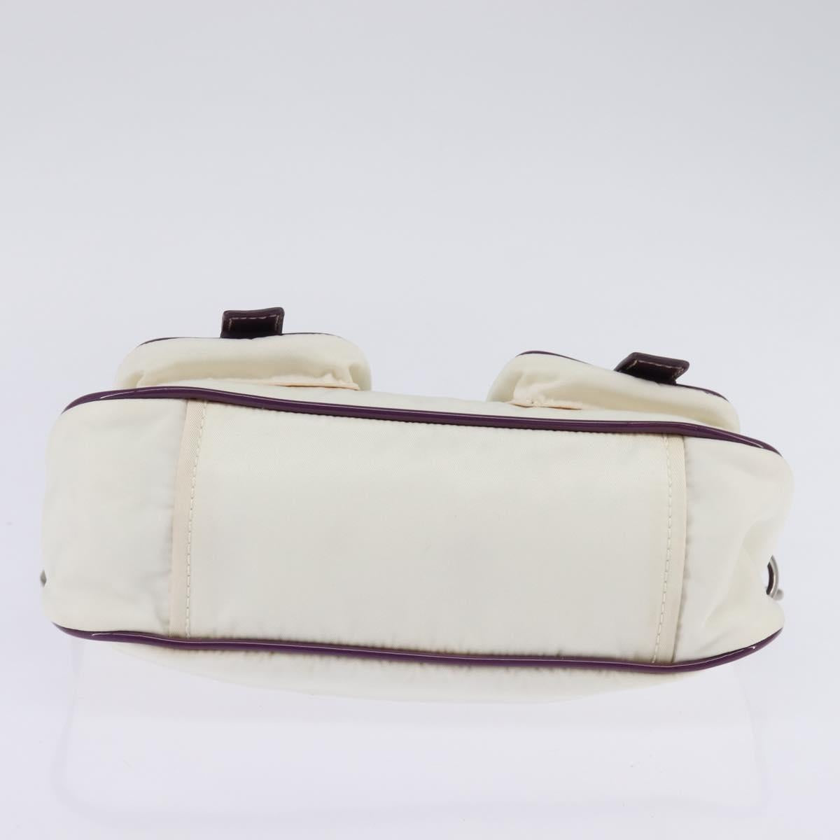 PRADA Shoulder Bag Nylon Enamel White Silver Auth 147522