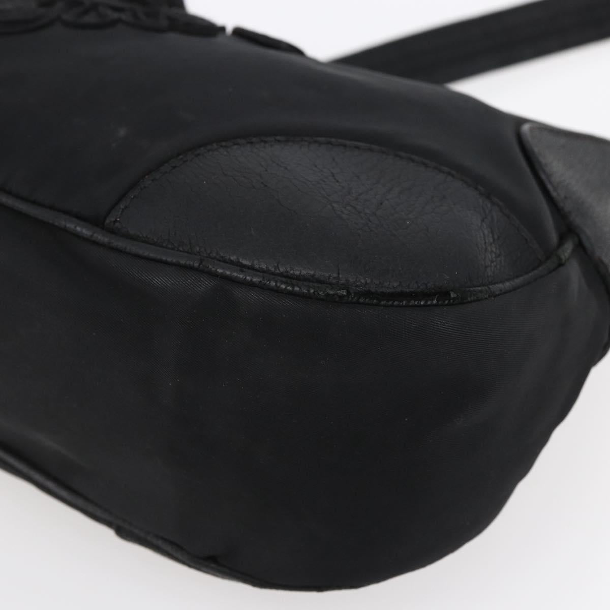 PRADA Shoulder Bag Nylon Leather Beige Silver Auth 147523