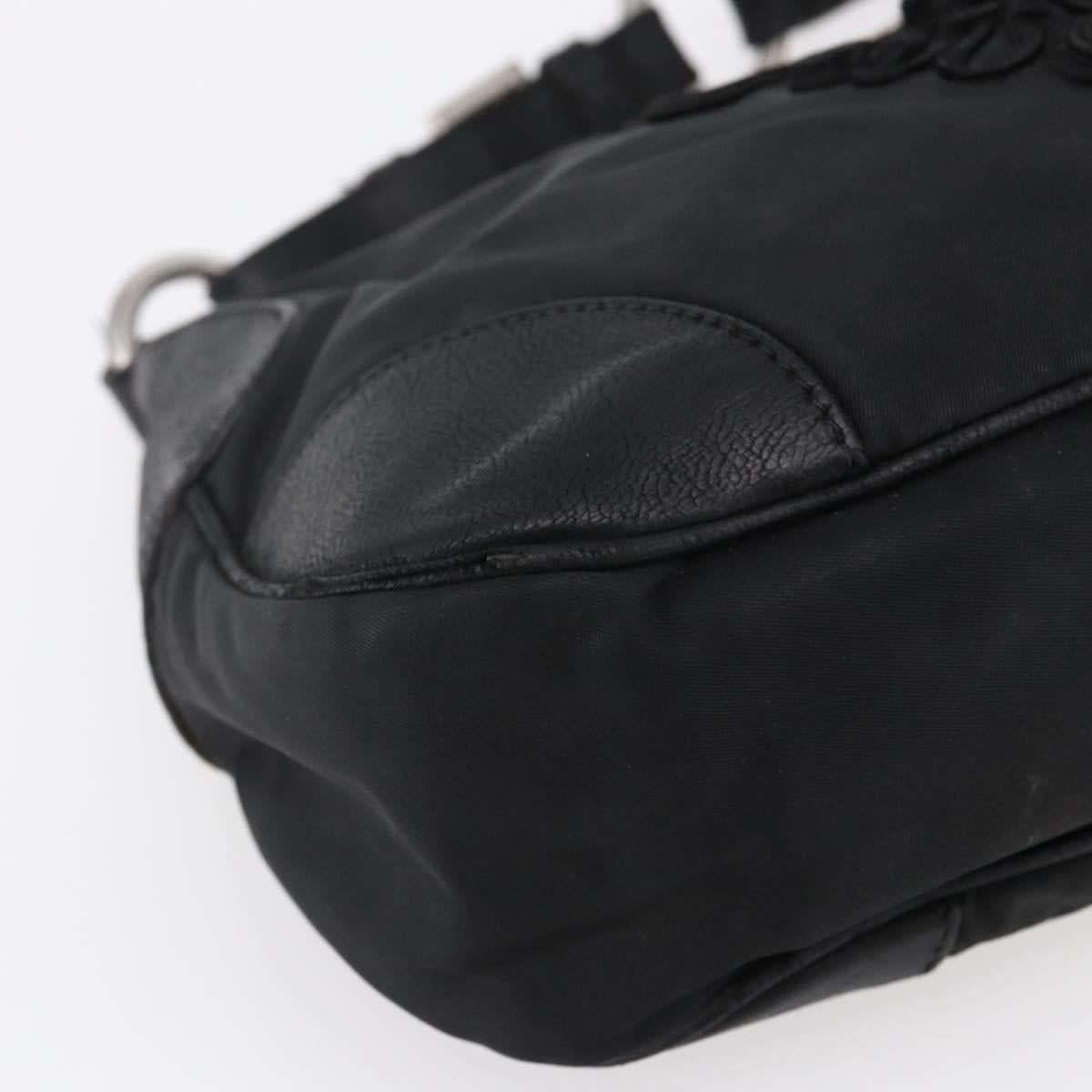 PRADA Shoulder Bag Nylon Leather Beige Silver Auth 147523