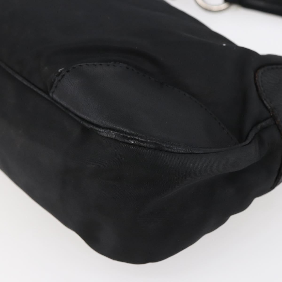 PRADA Shoulder Bag Nylon Leather Beige Silver Auth 147523
