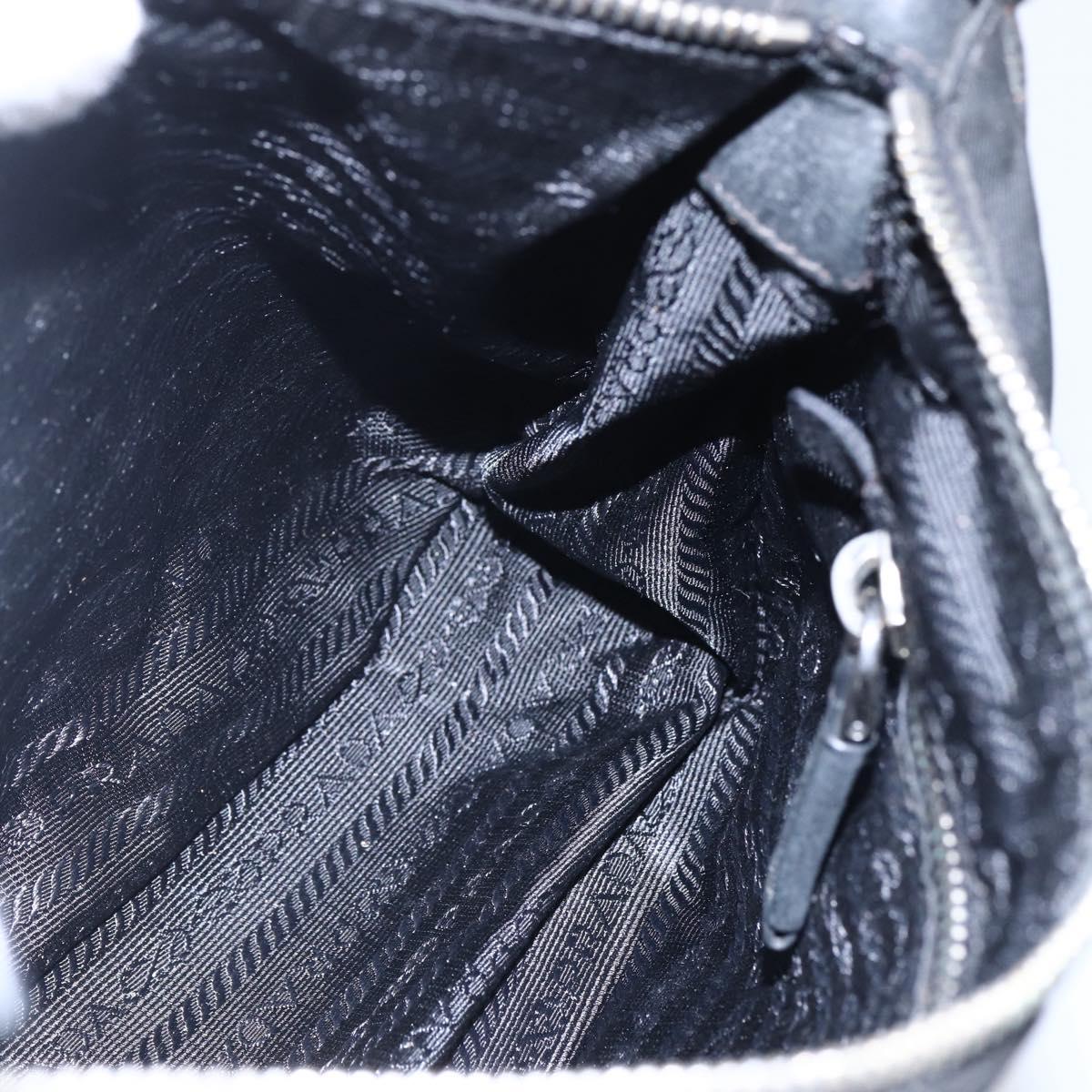 PRADA Shoulder Bag Nylon Leather Beige Silver Auth 147523