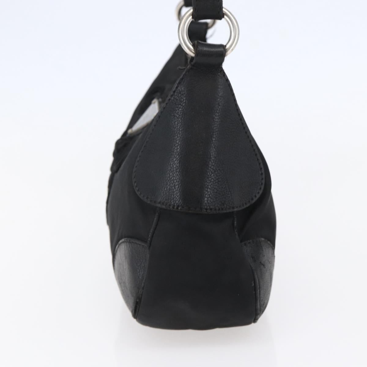 PRADA Shoulder Bag Nylon Leather Beige Silver Auth 147523