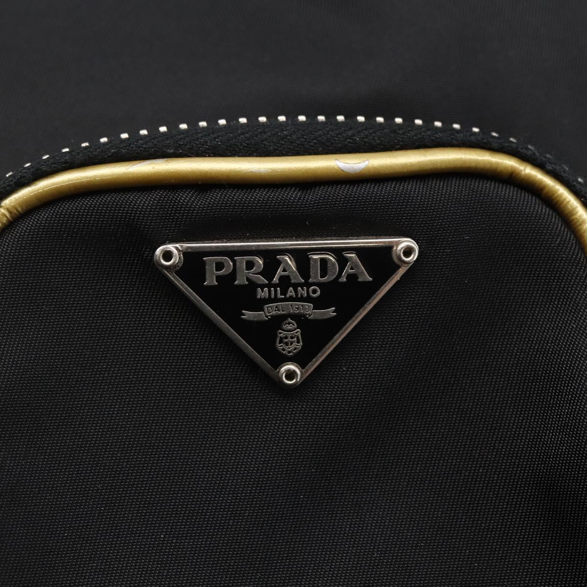 PRADA Hand Bag Nylon Black Silver Auth 147526