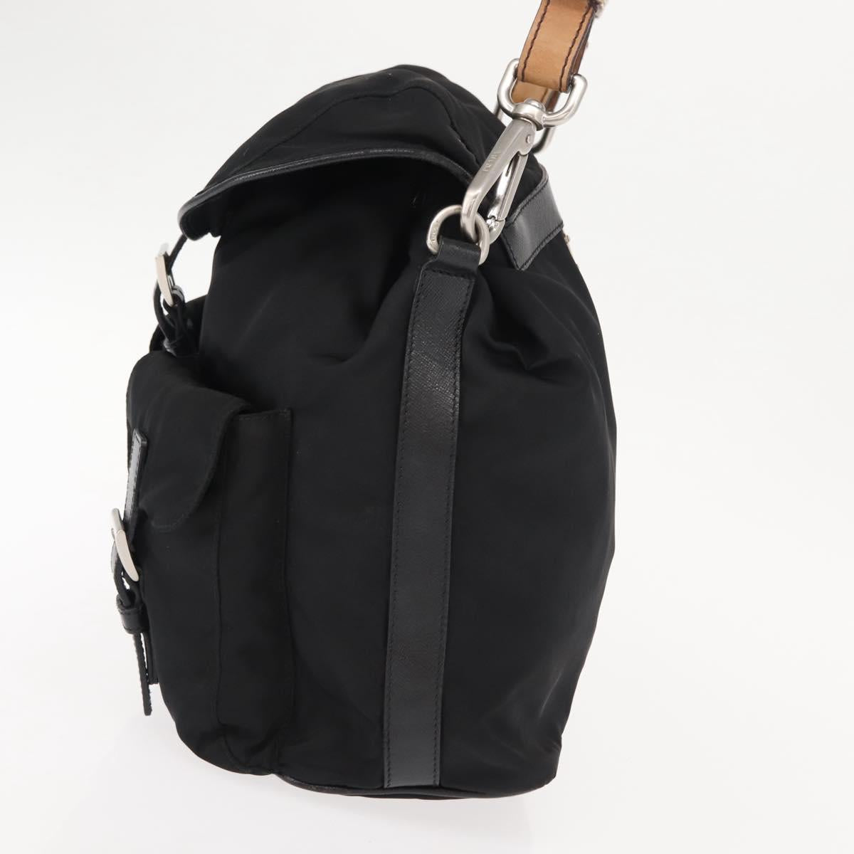 PRADA Shoulder Bag Nylon Black Silver Auth 147527
