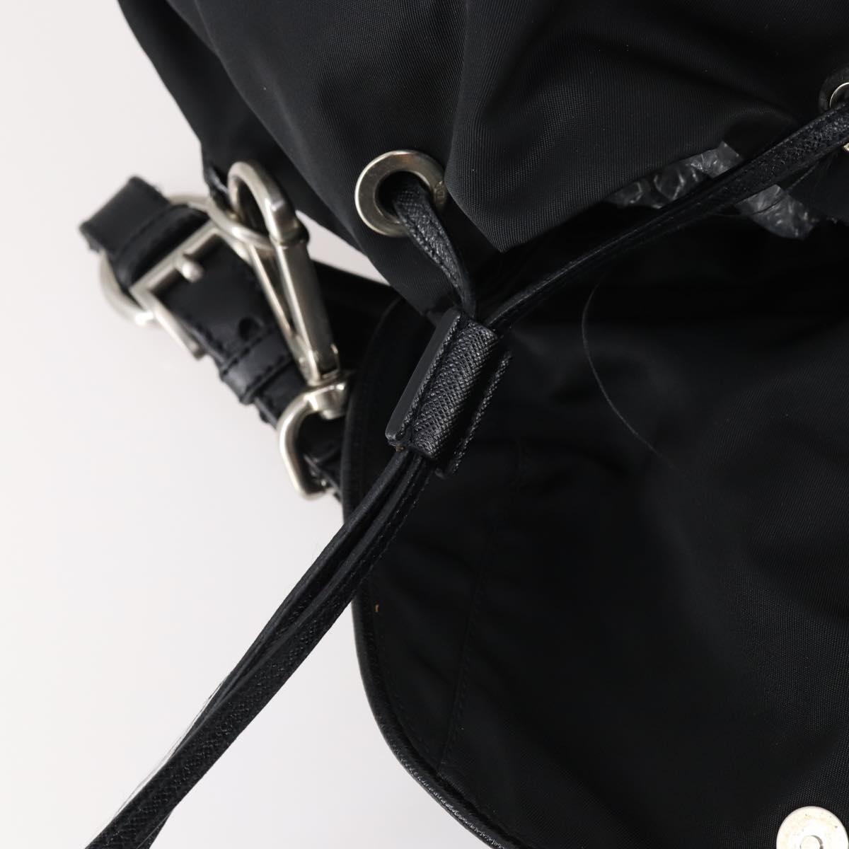 PRADA Shoulder Bag Nylon Black Silver Auth 147531
