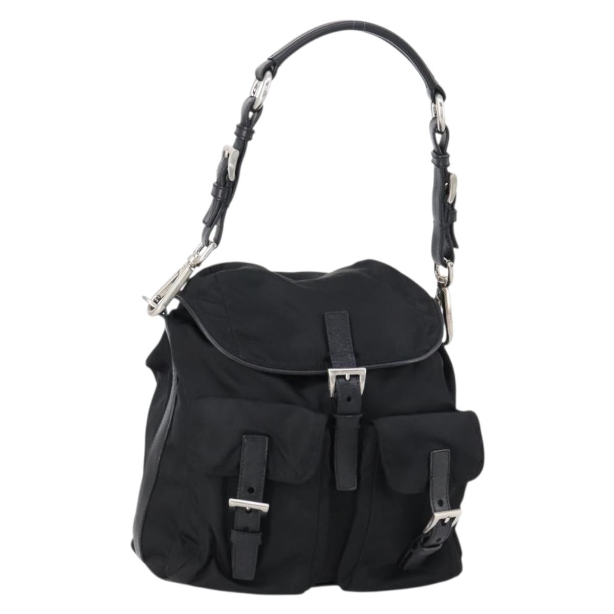 PRADA Shoulder Bag Nylon Black Silver Auth 147531