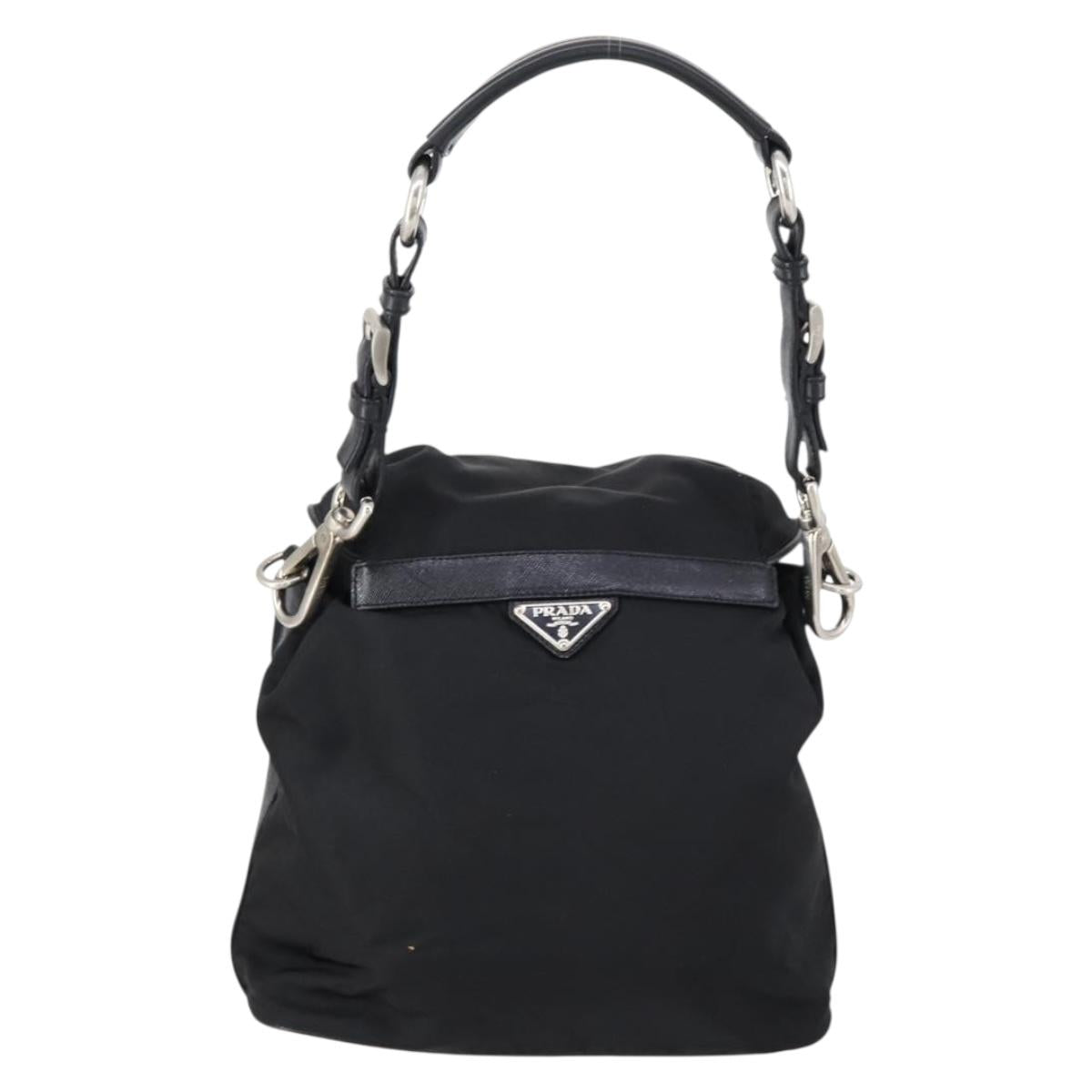 PRADA Shoulder Bag Nylon Black Silver Auth 147531
