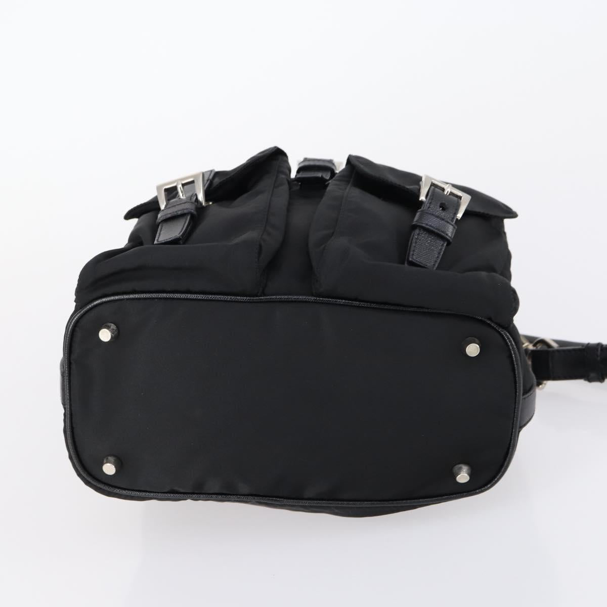 PRADA Shoulder Bag Nylon Black Silver Auth 147531