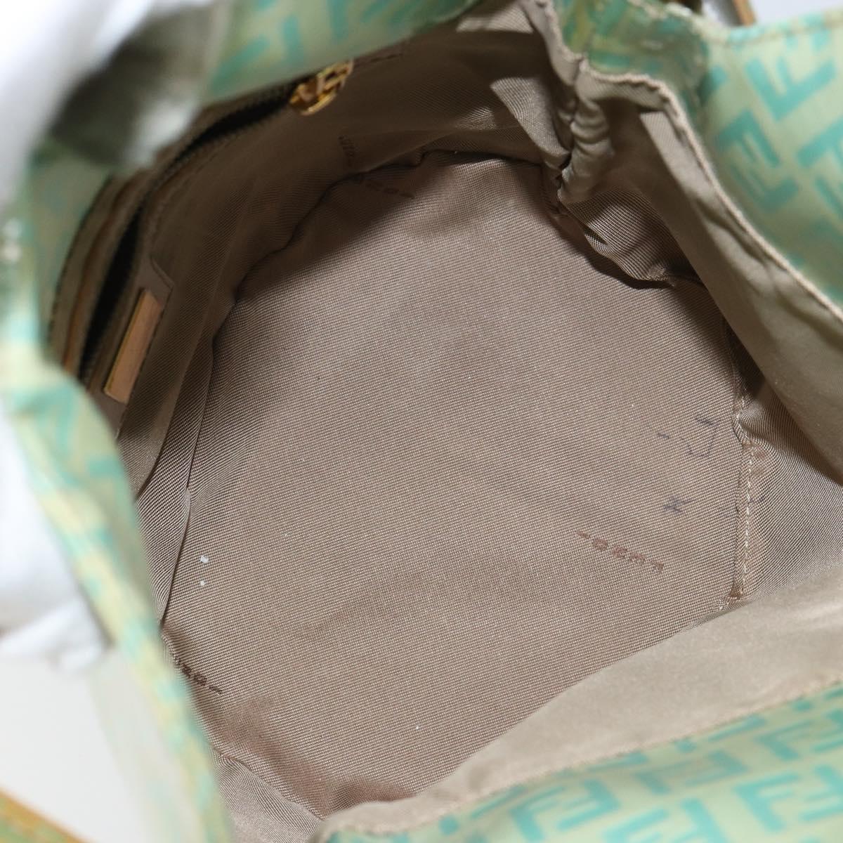 FENDI Zucchino Canvas Mamma Baguette Bag Enamel Peppermint Gold Auth 147538