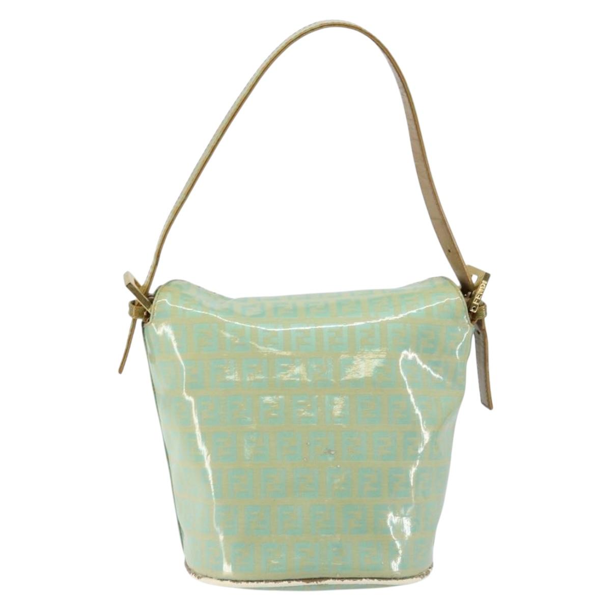 FENDI Zucchino Canvas Mamma Baguette Bag Enamel Peppermint Gold Auth 147538
