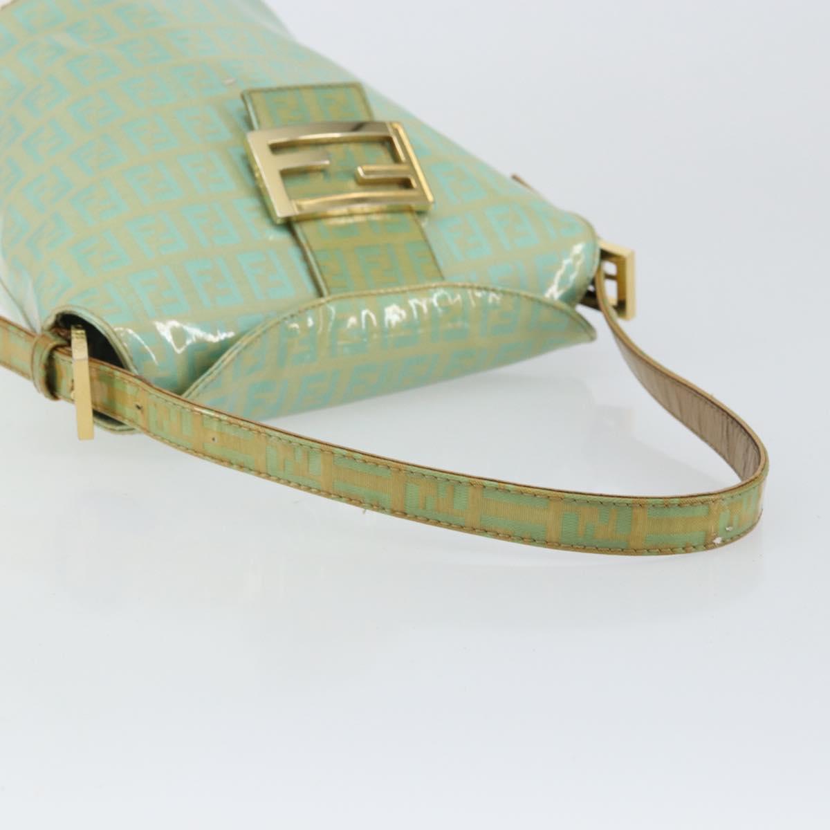 FENDI Zucchino Canvas Mamma Baguette Bag Enamel Peppermint Gold Auth 147538