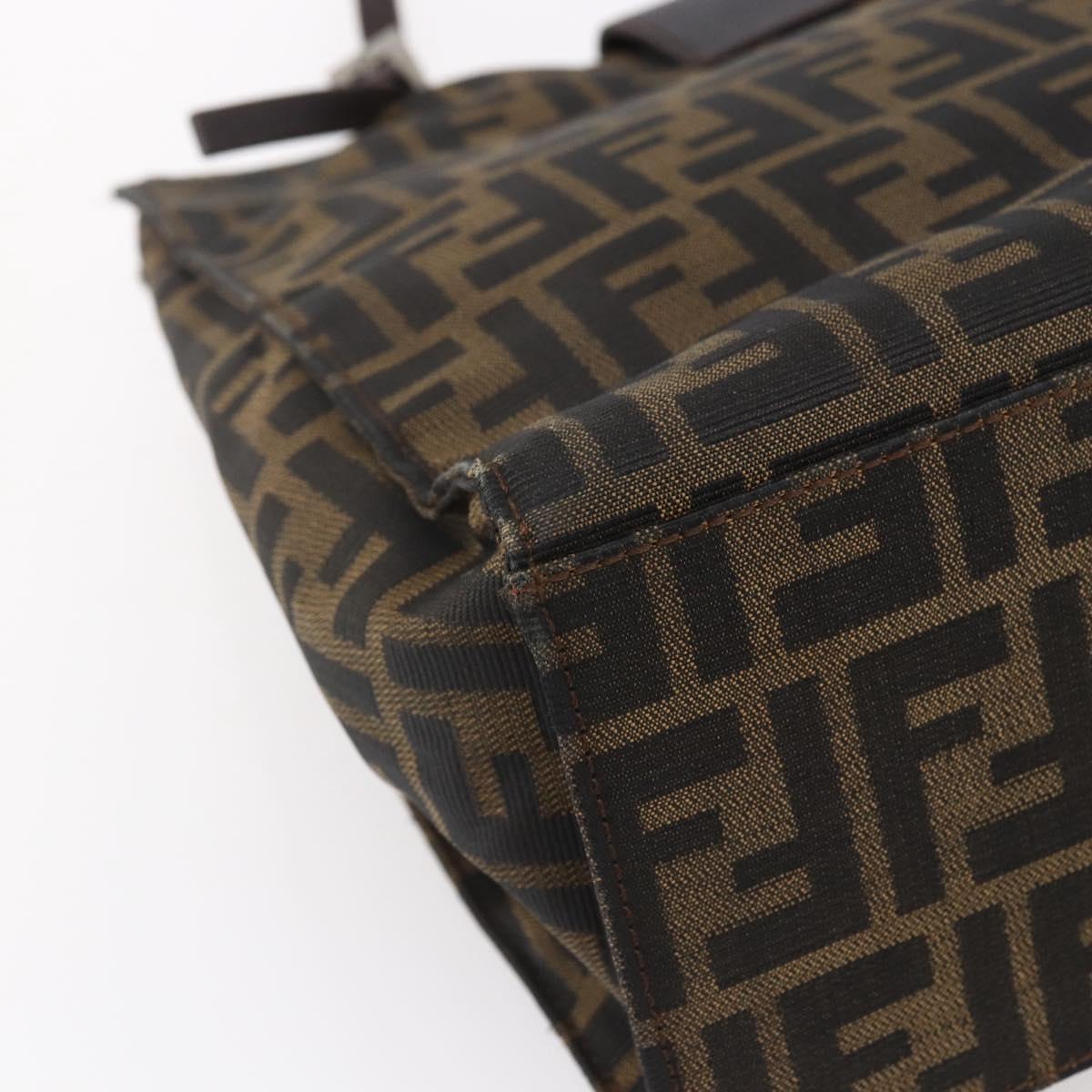 FENDI Zucca Canvas Mamma Baguette Tote Bag Black Brown Auth 147540