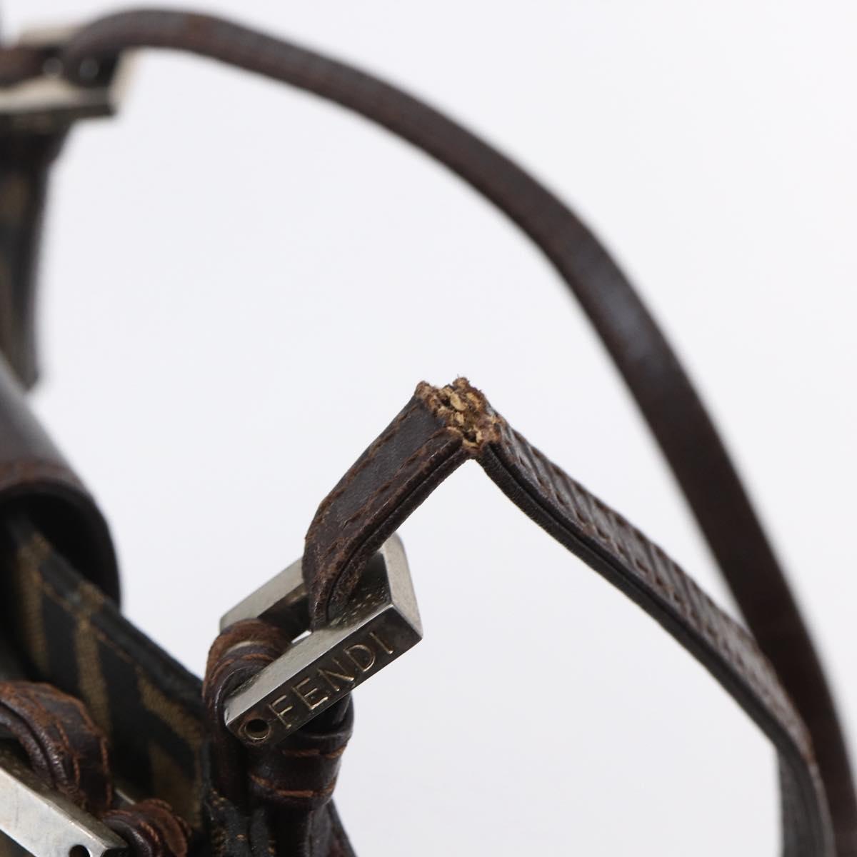 FENDI Zucca Canvas Mamma Baguette Tote Bag Black Brown Auth 147540