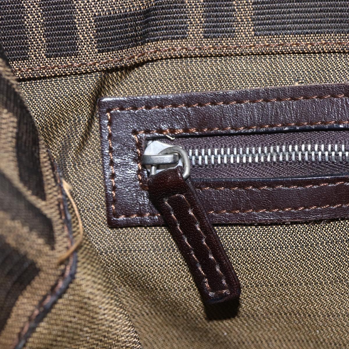 FENDI Zucca Canvas Mamma Baguette Tote Bag Black Brown Auth 147540