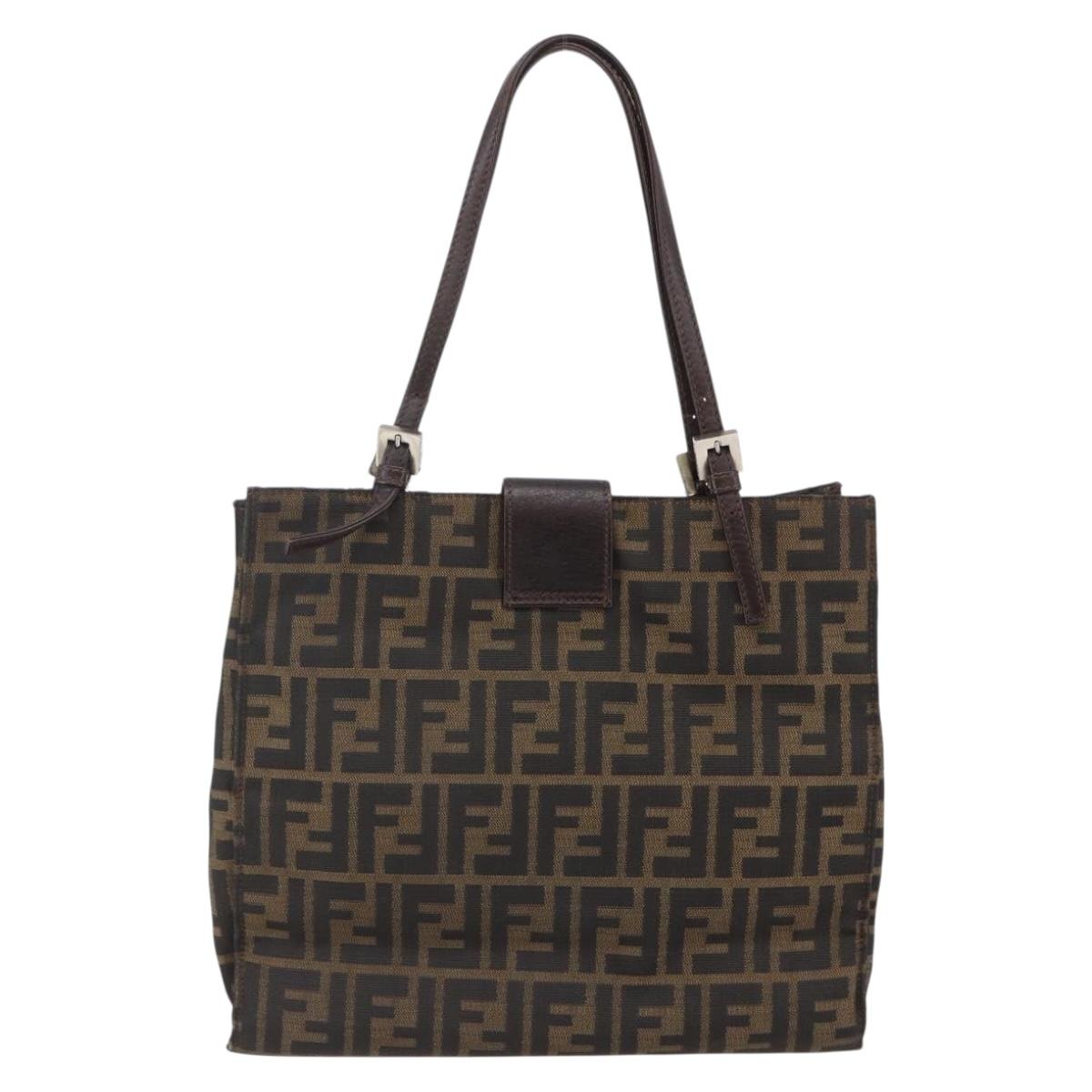 FENDI Zucca Canvas Mamma Baguette Tote Bag Black Brown Auth 147540