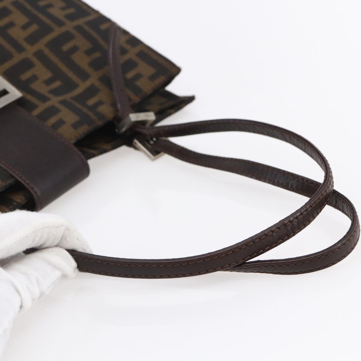 FENDI Zucca Canvas Mamma Baguette Tote Bag Black Brown Auth 147540