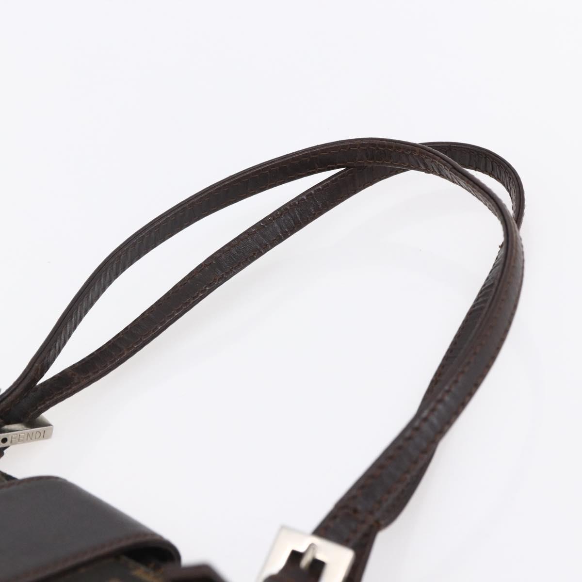 FENDI Zucca Canvas Mamma Baguette Tote Bag Black Brown Auth 147540