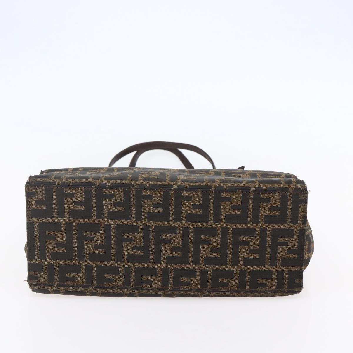FENDI Zucca Canvas Mamma Baguette Tote Bag Black Brown Auth 147540