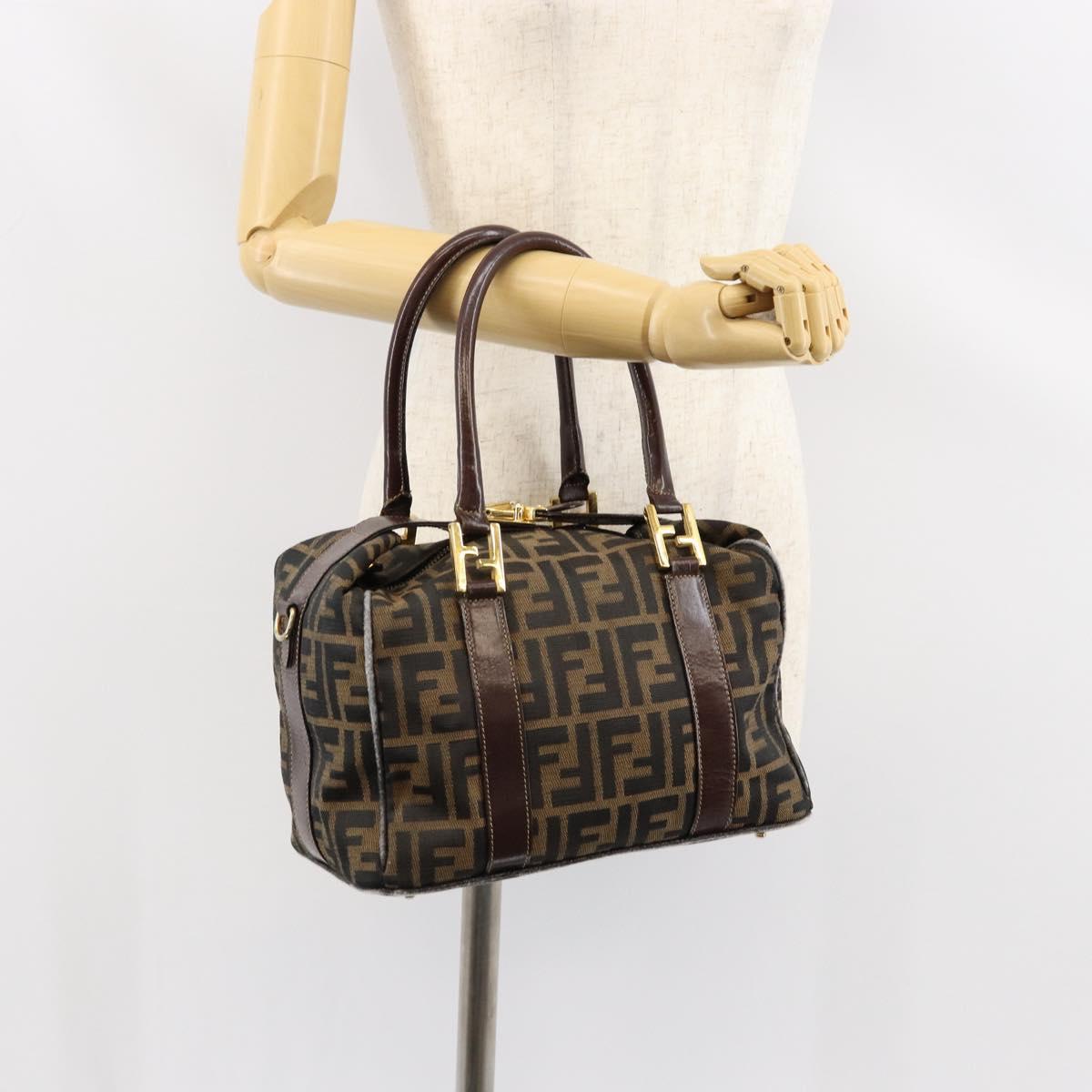 FENDI Zucca Canvas Tote Bag Black Brown Auth 147544