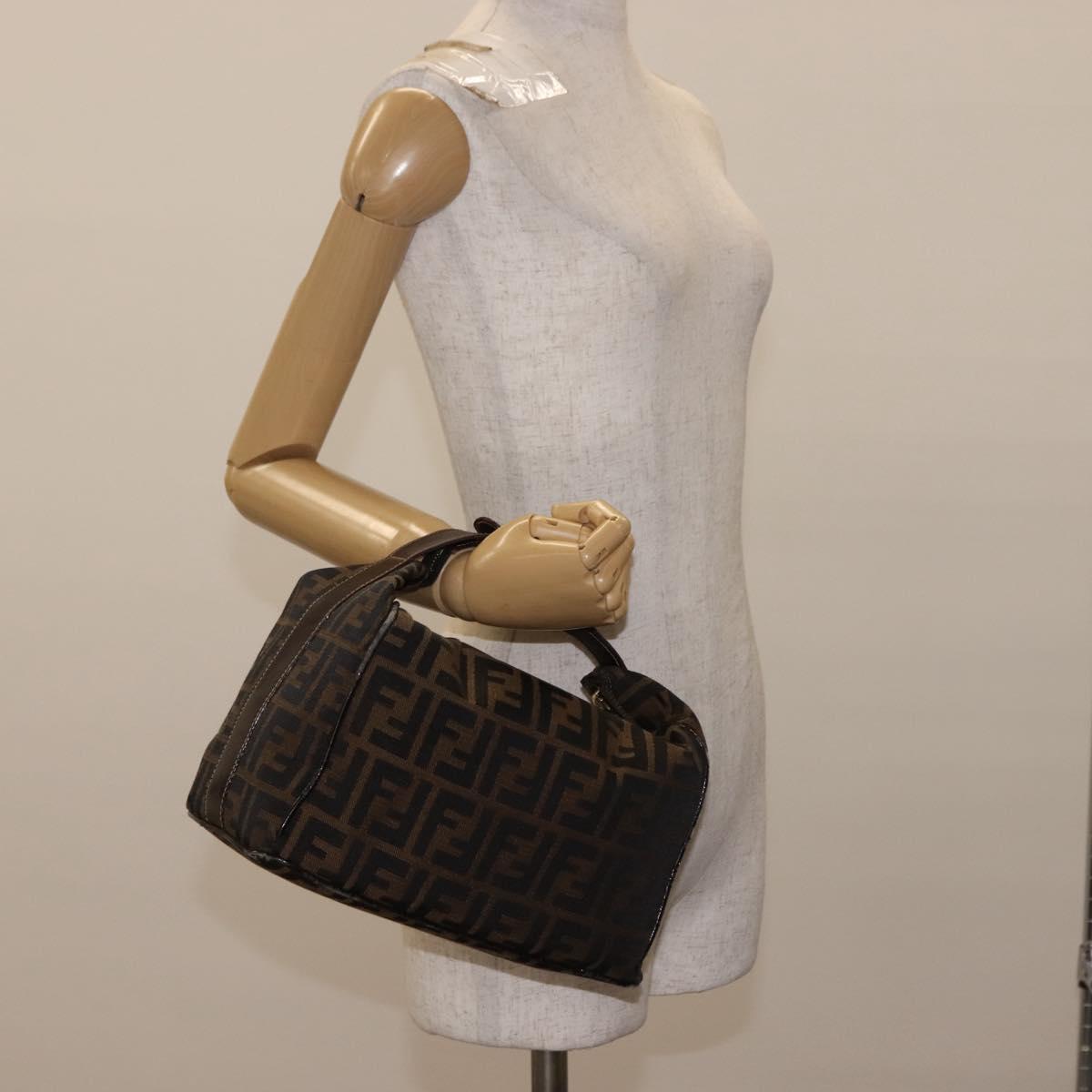 FENDI Zucca Canvas Vanity Bag Black Brown Auth 147545