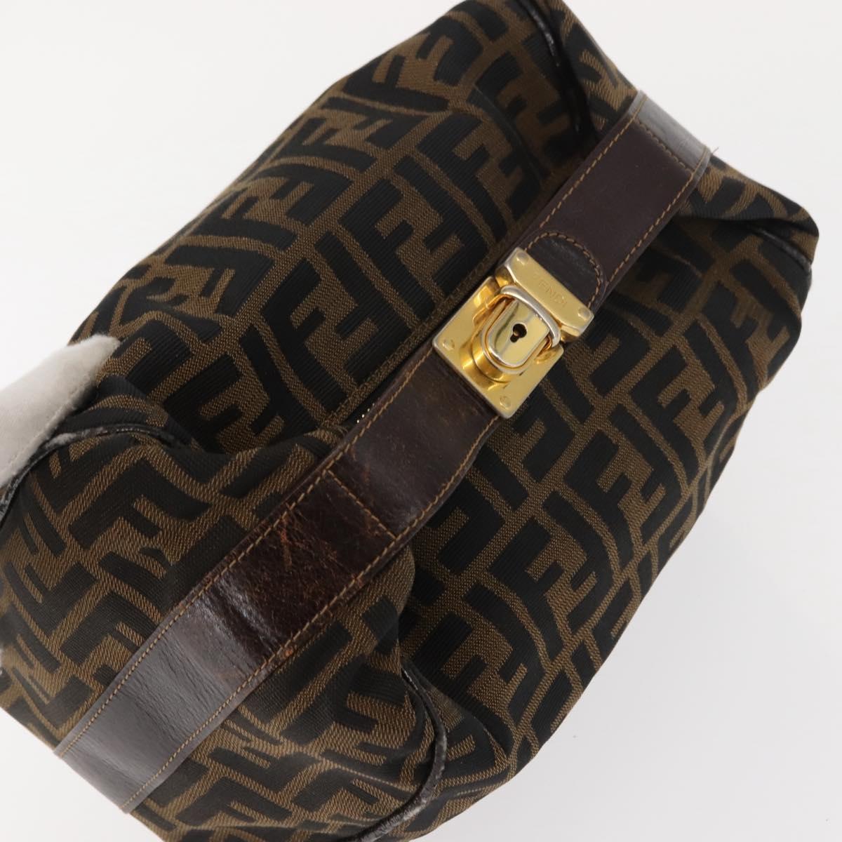 FENDI Zucca Canvas Vanity Bag Black Brown Auth 147545