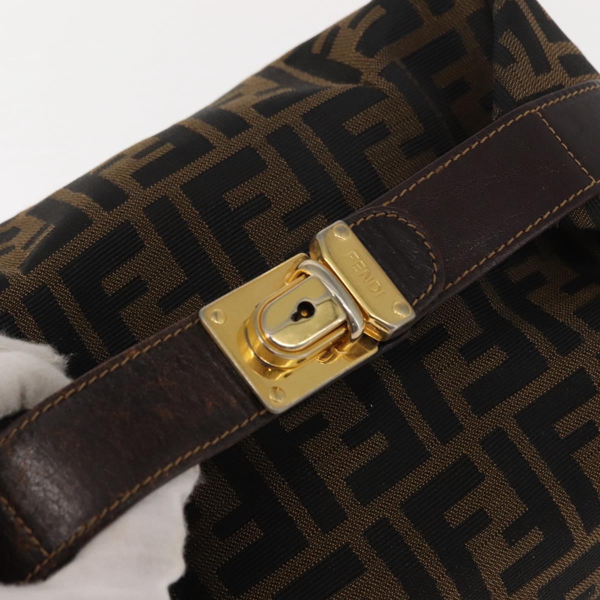 FENDI Zucca Canvas Vanity Bag Black Brown Auth 147545