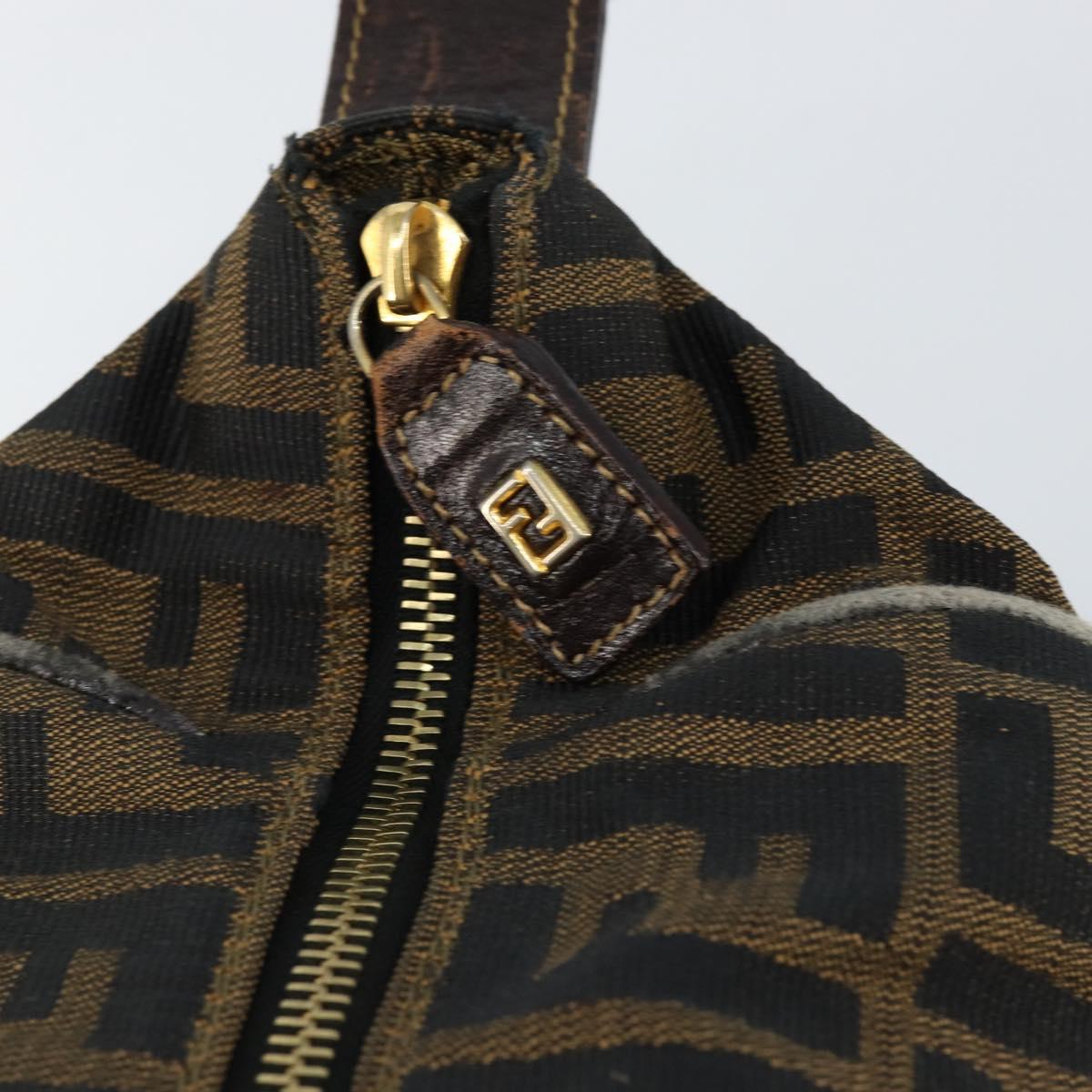 FENDI Zucca Canvas Vanity Bag Black Brown Auth 147546