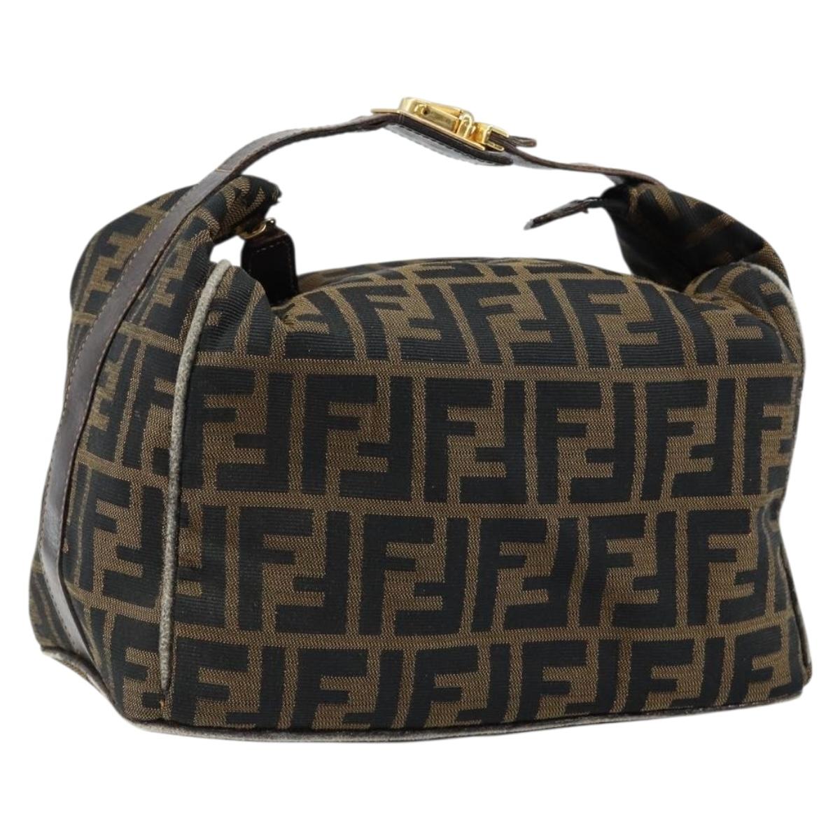 FENDI Zucca Canvas Vanity Bag Black Brown Auth 147546